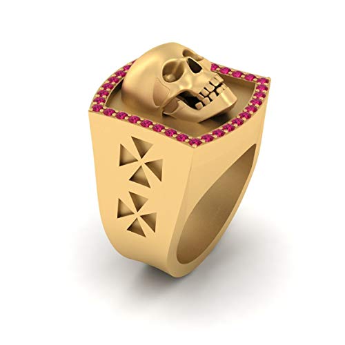 Bague tête de mort diamant rose en argent 925 cadeau idéal homme