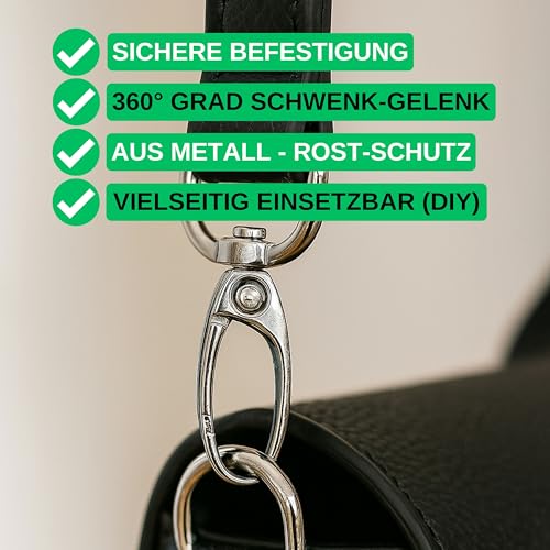 Karabinerhaken mit Drehverschluss, 12 Stück, 10 mm D-Ring mit Karabiner Haken, Taschenkarabiner 360° Grad drehbarem Ösenring, Metall Gurtschnalle mit Haken zum Basteln, Tragegurt Karabinerverschluss