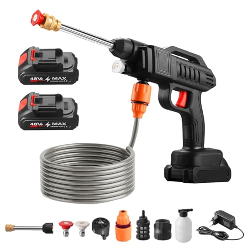 Limpiador de alta presión, pistola de alta presión con batería, pistola de alta presión móvil, 35 bares, con boquilla ajustable 4 en 1, con batería de 5 x 1200 mAh, pistola de agua de alta presión sin