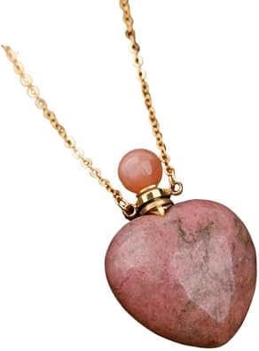 Crystal Heart Perfume Bottle Pendant for Women Gemstone Healing Essential Oil Necklace Gold Perfume Bottle Jewelry Gift