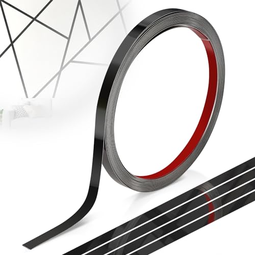 efuturetime Moulure Autocollante en Acier Inoxydable, 1cmx5m, Garniture Murale Autoadhésif, Moulure Flexible avec Effet Miroir pour Décoration de Meuble, Bordure de Miroir, Mur, Porte, Plafond, Noir