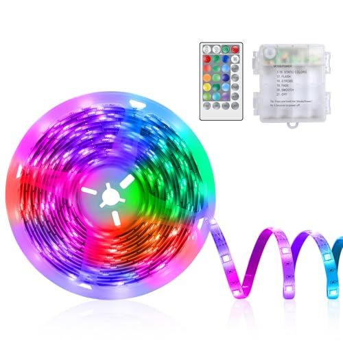 CCILAND Battery Powered RGB LED Strip Lights, 6.6ft 60 LEDs 16 Color Changing Lights Strip with Timer Dimmable 8 Modes LED Lights for Bedroom Outdoor RV Camping Awning Party Indoor Decoration