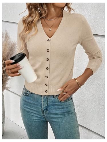 SOLY HUX Women's Button Down V Neck Cardigan Long Sleeve Fitted Dressy Casual Knit Sweaters4