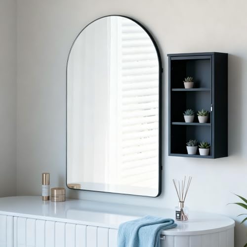 MYlovelylands Black Metal Frame Bathroom Arch Mirror for Over Sink,