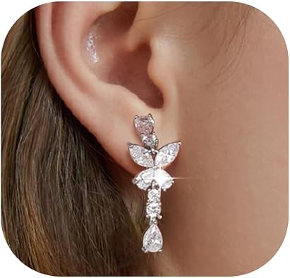 Awinesn Clip on Earrings for Women 925 Sterling Silver Plated Cubic Zirconia Long Tassel Dangle Drop Earrings Non Pierced Earrings for Women Jewelry Gifts Wedding Party