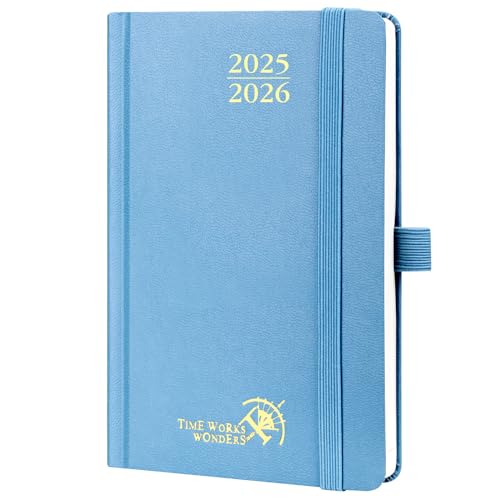 POPRUN Agenda 2025 2026 Settimanale Tascabile 16 x 10,5 cm, Copertina Rigida Diario Scuola A6 17 Mesi da Ago.2025 a Dic.2026, Carta Spessa da 80 GSM, Blu Foschia