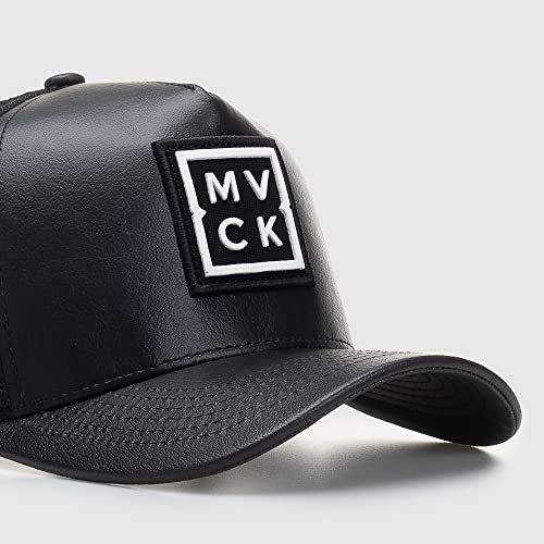 Boné Trucker Mvck Madrid Couro Preto Aba Curva