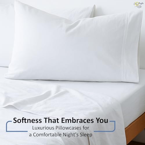Cottington Lane 100% Cotton Olympic Queen Sheet Set, 4 Piece White Luxury Hotel Quality Sheets, Deep Pocket Fits 8-16 Inch Mattress, Breathable, Durable, Cooling Sheets with Smooth Satin Weave by Cottington Lane - Image 5