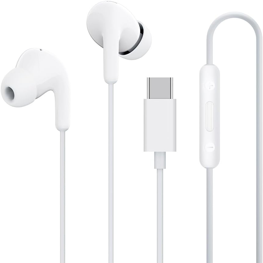 XIAOMI Type-C in-Ear Earphones with 12.4mm Drivers, HD Microphone, and IP54 Dust & Water Resistance (White)