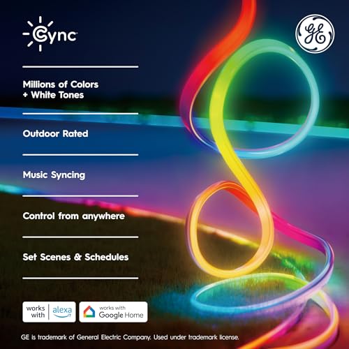 Image of Cync GE Dynamic Effects Smart LED Light Strip with Music Sync, Color Changing Outdoor Light Strip, Compatible with Alexa and Google Home, 32ft Waterproof Light + Power Supply