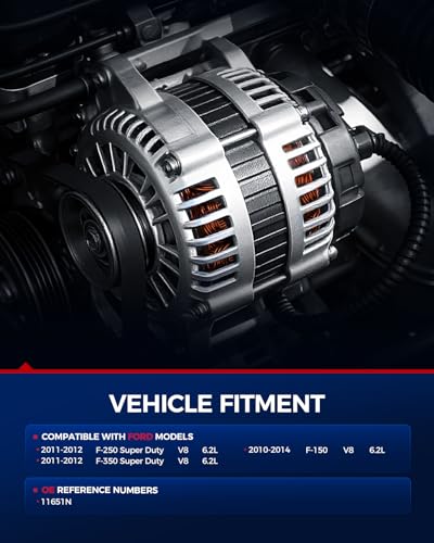 Image of KAX Alternators Compatible with 2011-2012 F250 Super Duty, 2010-2014 F150, 2011-2012 F350 Super Duty,High Output Alternators Automotive Replacement for 11651N 12V 150Amp CW 6-Groove Pulley