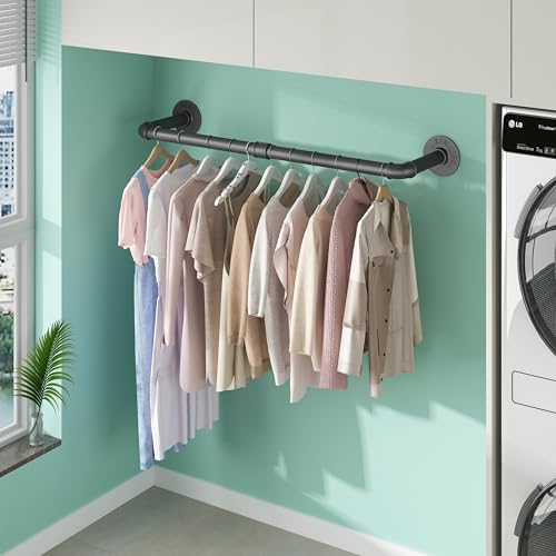 SMILOVII Kleiderstangen für die Wand, Industrielle Kleiderstange Wandmontage, 92 cm Strapazierfähige Kleiderstangen – Garderobenstange Wandmontage aus Metall für Zuhause, Geschäfte und Kleiderschränke