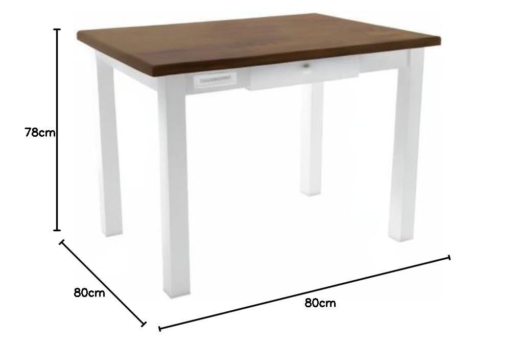 Table à Manger En Pin Massif 80x80 Cm Avec Tiroir - Style Rustique, Gris Ou Bleu