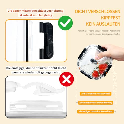 LNWSN 320ml Frischhaltedosen mit Deckel 12er Set, Versiegelter Vorratsdosen Glas mit Deckel aus Verdicktem Borosilikatglas… – Ansicht 3