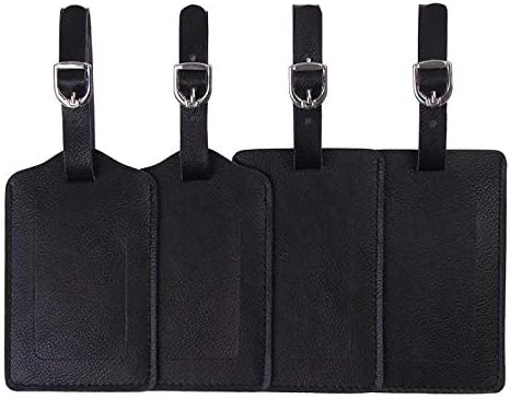 Luggage Tags, Microfiber Leather Personalized Suitcase Tag Set Luggage id Tags Labels Travel Accessories-Set of 4(Black)
