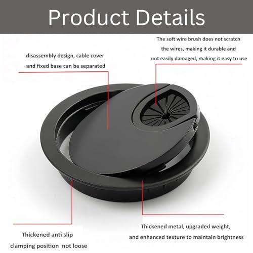 Image of Aluminum Alloy Desk Grommet - Round Metal Cable Wire Hole Cover with Flip Dust-Proof Lid for Office Desk, Computer Table, TV Cabinet & Furniture - Cord Organizer (60mm Round, Black)