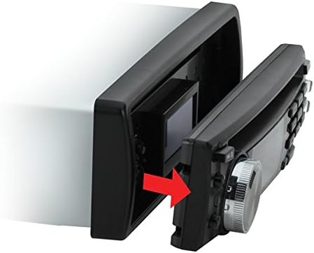 Image showing the detachable front panel of the BOSS Audio Systems 637UA being removed from the main unit.