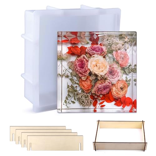 EPODA Large Resin Silicone Moulds,Epoxy Resin Square Silicone Mould,Silicone Molds for Resin Casting for Flowers Preservation,for Casting Art Making,DIY Table Decoration,Home Ornament
