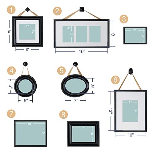Jerry & Maggie - Photo Frame 8 Pieces Set Diy Picture Frame Round Square Rectangle Selfie Gallery Collage Wall Hanging For 6" X 6" | 5" X 7" | 8" X 8" | 4" X 6" | 5" X 5" Photo - Wall Mounting Design #TOP1