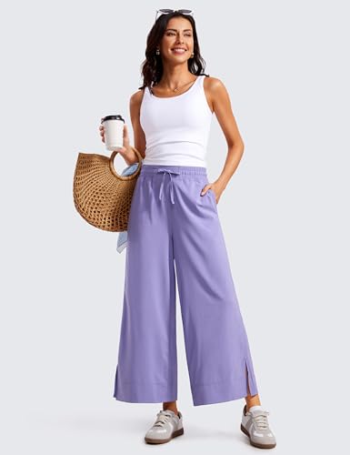 Image of CRZ YOGA Lightweight Wide Leg Crop Pants 25 inch | Casual, Travel, Comfy, Soft, Split, Loose Fit, Pockets, for Women