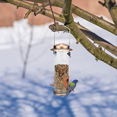 Hanging Bird Feeders Bird Seed Feeder Metal Wild Bird Feeding for Garden 2 Ports Heavy Duty Bird Feeders Weatherproof 2 Packs-Copper