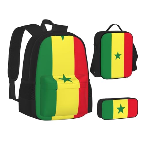 nanger Flag Of Senegal Print 3-Piece Set Backpack, Lunch Bag And Pencil Case, For Travel, College, And Daily Use2