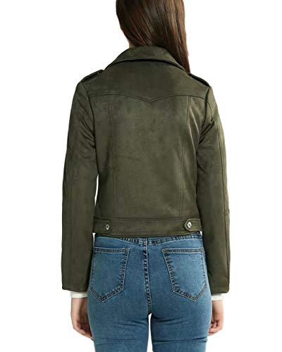 Chartou Women's Fall 2023 Fashion Faux Suede Leather Casual Moto Biker Jacket Coats (Medium, Army Green) #TOP2