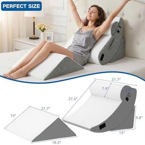 Image of HABUTWAY 4Pcs Orthopedic Wedge Pillow, Adjustable Triangle Support Pillow for Back Pain Relief & Post Surgery Use, Soft Bed Wedge Pillow with Removable Washable Cover, Memory Foam, Grey
