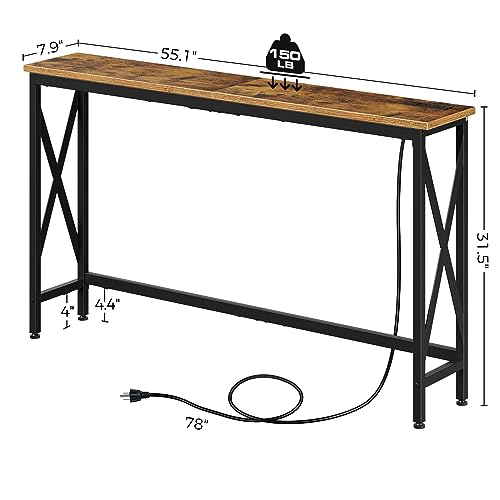 image for Rolanstar Console Table with Power Outlet, Narrow Sofa Table, 55.1