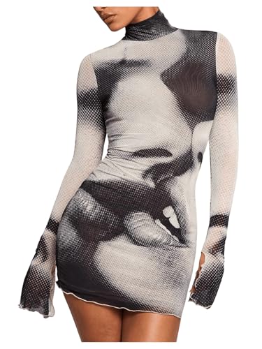 GORGLITTER Women's Mesh Y2K Rave Vegas Going Out Dress Outfits