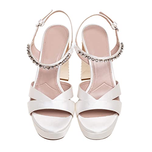 Vertundy Women's Platform Chunky Sandals Satin Crystal Sparkly High Heels Square Open Toe Ankle Strap Buckles Pumps for Wedding Party3