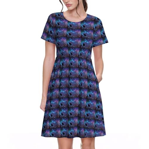 Robe d'été galaxie à manches courtes pour femme en tissu léger