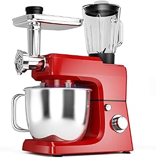 TANGZON 3-In-1 6.5L 1300W Stand Mixer, 6+P Speeds Tilt-Head Food Mixer with Meat Grinder, Blender, Dough Hook, Whisk, Beater, Flex Edge Beater, Sausage Attachment & Splash Guard, Kitchen Mixer (Red)