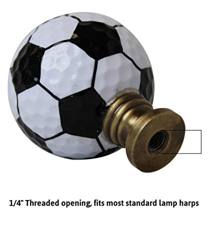 Image of Soccer Ball Lamp Finial, Black and White Pentagon Pattern, 2.25 inchh