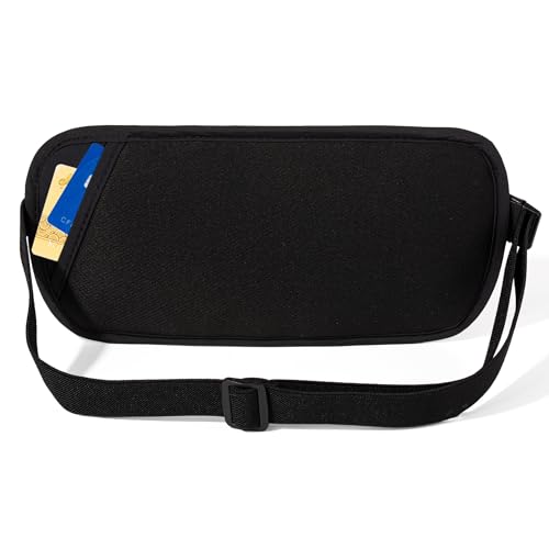 Image of Money Belt - Slim Passport Holder RFID Blocking Travel Wallet Undercover Fanny Packs for Men Women - Black