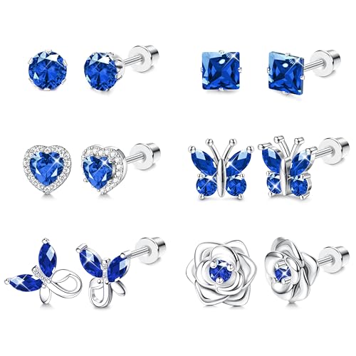 THUNARAZ Hypoallergenic Screw Back Earrings for Girls Women Surgical Stainless Steel Stud Earrings for Sensitive Ears Cute Butterfly Flower Heart CZ Screwback Earring Kid Toddler Girls Jewelry Gift