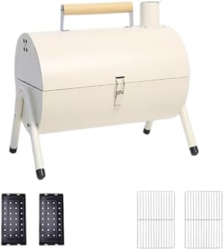 NYHGOXM Barbecue Stove, Double-Sided Grill & Smokable, Foldable, Outdoor, Camping Equipment, Portable, Compact, For 4 - 6 People, Multi-Griddle, Stainless Steel, Bonfire Stand, Iron Plate Included