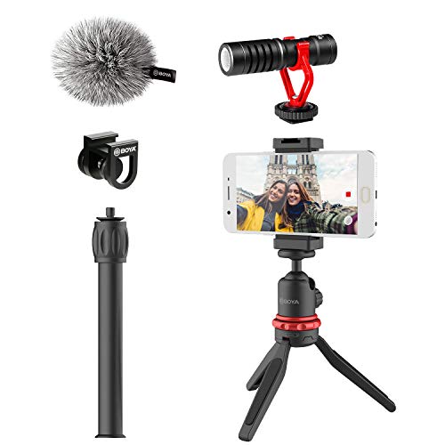 BoyaMic BOYA Kit de vídeo para smartphone con micrófono de escopeta BY-MM1, trípode establizador para grabación de vídeo y podcasting