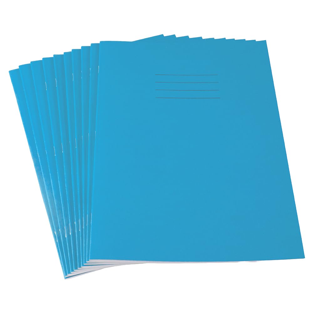 Hamelin A4 Exercise Books, 48 Pages, Light Blue, Pack of 10 for School, 8 mm Ruled and Margin