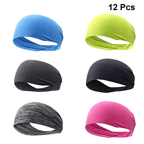 Lioobo 12 faixas de cabelo elásticas para esportes, unissex, faixa de cabeça para ioga, corrida, aca