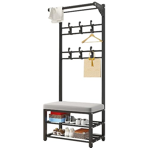 Porte-manteau avec banc à chaussures en métal robuste pour entrée et couloir