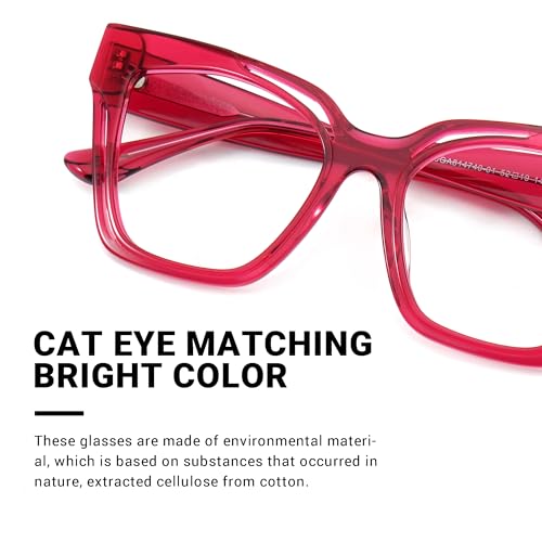 Image of Zeelool Vintage Cat Eye Glasses Frame for Women with Non-prescription Clear Lens Domena ZJGA814740-01 Red