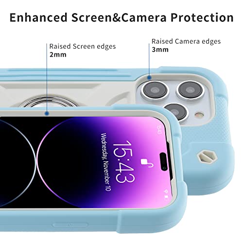 Image of MARKILL Compatible with iPhone with Built-in 360Rotating Ring Stand, Military Grade Drop Protection Full Body Rugged Heavy Duty Case Durable Cover (Ice Blue, iPhone 14 Pro Max 6.7 inch)