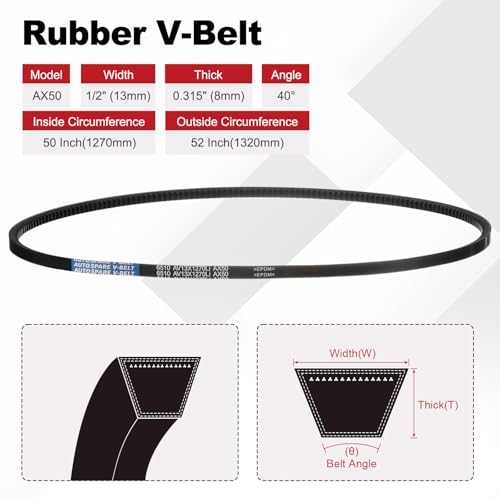 Image of AX50 Belt, Raw Edge Cogged Industrial Rubber EPDM V-Belt, Pack of 2