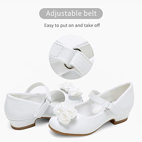 Stelle Girls Toddler Dress Shoes Flower Girl Shoes White Mary Janes Low Heel For School Wedding Party (Little/Big Kid)(T10-White, 12Ml) #TOP5