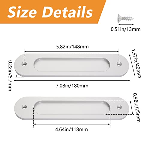 MOROBOR 180MM Oval Recessed Sliding Door Pulls, 2pcs Silver Flush Pull Aluminum Alloy Closet Door Finger Pulls with Mounting Screws for Sliding Barn Door - Image 2