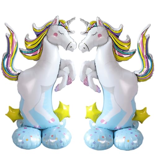 2Pcs Large Standing Unicorn Foil Balloons, 61inch Giant Self-Stand Unicorn Balloon for Birthday Decorations Rainbow Unicorn Party Supplies (Unicorn with Stars)