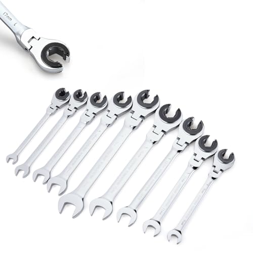 Anbull Ratcheting Wrench Set with Open Flex-Head,Metric Tubing Combination Wrench Set,9pcs Tubing Ratchet Wrench