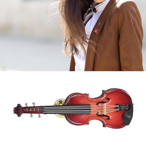 Violin Pin, 2.8in Wooden Violin Brooch Musical Instrument Model Lapel Pin with Case Musical Gift Dress Ornament Accessories - Thumbnail 3
