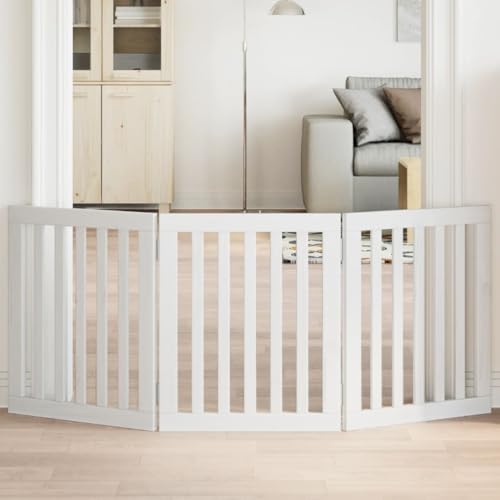 Xichuzi 3-TLG. Hundetor Faltbar Weiß 150 cm Pappelholz, Absperrgitter Hund, Hundegitter, Türschutzgitter, Absperrgitter - 352244